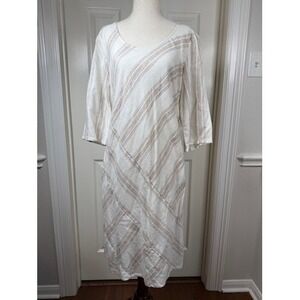 Soft Surroundings Linen Blend Striped Dress Ivory Tan XS